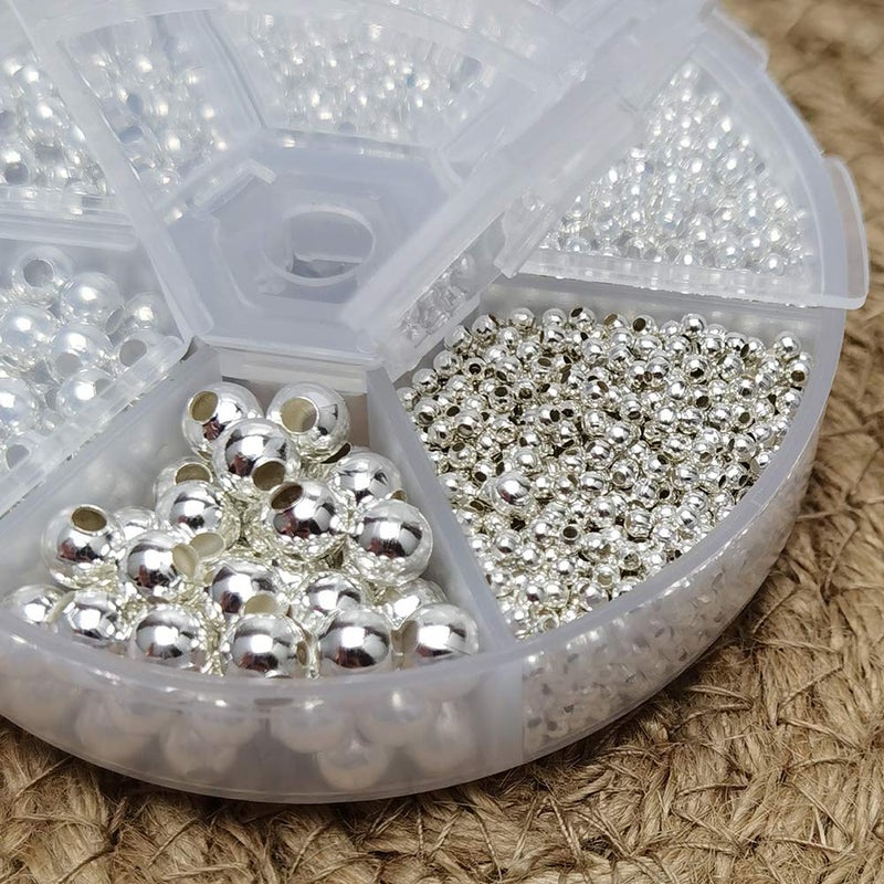 Chenkou Craft 1Box 1950pcs Assorted of 6 Sizes Metal Tinny Spacer Beads Jewelry Making Supplies (Siver, Mix) - Image 3